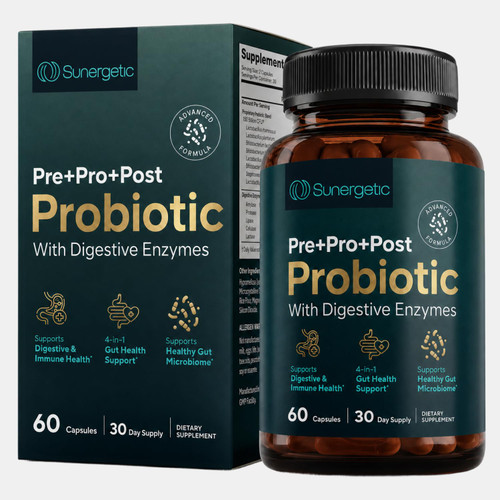 Premium 4-in-1 Probiotic Prebiotic & Postbiotic - Tribiotic Blend with Digestive Enzymes for Men & Women - Supports Gut, Digestion & Immunity - Complete Gut Health with Pre, Post & Probiotics - 60 Ct