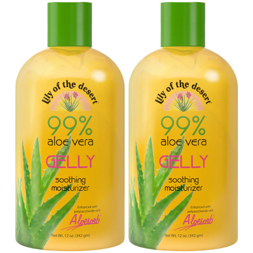 Lily Of The Desert Gelly Moisturizer - 99% Organic Aloe Vera Gel for Skin, After Sun Care with Aloe, Vitamin E Oil, and Vitamin C for Sunburn Relief, 12 Fl Oz (Pack of 2)