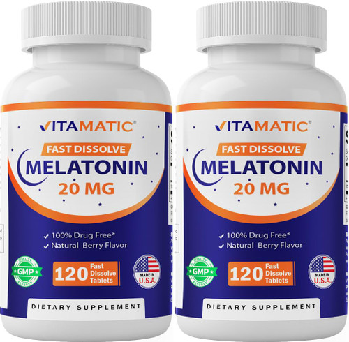 Vitamatic Melatonin 20 mg Fast Dissolve Tablets, 120 Count (2-Pack)