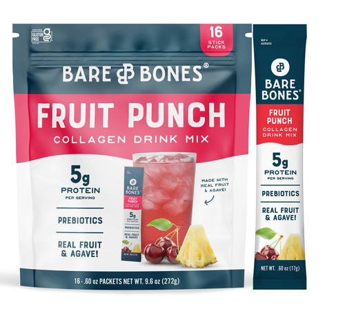 Bare Bones Fruit Punch Fruit Collagen Protein Powder Drink Mix Packets