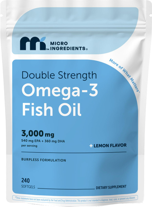 Micro Ingredients Omega 3 Fish Oil Supplements 3,000mg Per Serving, 240 Softgels | Lemon Flavored – Burpless | EPA 540mg + DHA 360mg | Deep Sea Fish