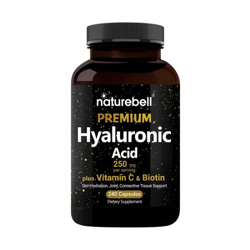 NatureBell Hyaluronic Acid 250mg - 240 Capsules - 250mg Hyaluronic Acid for Skin* - 5000mcg Biotin for Hair Growth* - 25 mg Vitamin C - Supports Bone, Eye & Joint Health*