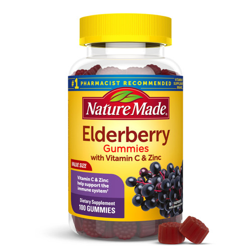 Nature Made Elderberry Gummies with Vitamin C and Zinc, Dietary Supplement for Immune Support, 100 Elderberry Gummies, 50-Day Supply