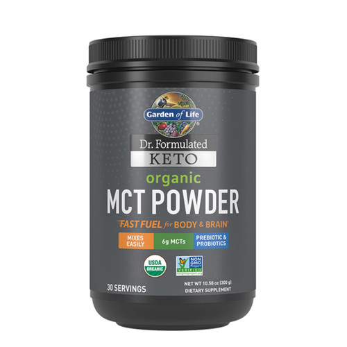 Garden of Life Dr. Formulated Organic MCT Powder with MCTs from Coconuts, Prebiotic Fiber & Probiotics – Digestion Support, Fast Fuel for Body & Brain, Non-GMO, Gluten-Free, Vegan, 30 Servings