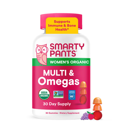 SmartyPants Organic Women's Multivitamin Gummies: Biotin, Methylfolate, Omega 3 (ALA), Vitamin D3, C, Vitamin B12, B6, A, K & Zinc, Inositol, Gluten Free, Vegetarian, 120 Count (30 Day Supply)