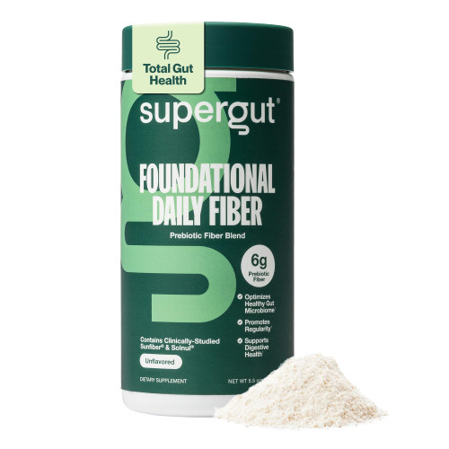 Supergut Foundational Daily Fiber Powder, Sugar Free & Vegan Prebiotic Fiber Blend for Gut Health & Digestive Support, Supplement for Men & Women with Solnul & Sunfiber, Unflavored, 20 Servings