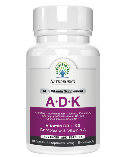 NatureGenX ADK Vitamin Supplement – Vitamins A, D3 & K2 MK-7 for Bone Health & Calcium Absorption – Gluten-Free, Non-GMO, Soy-Free – 60 Capsules (2-Month Supply)