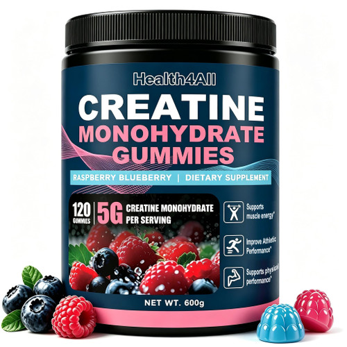 Health4All Creatine Monohydrate Gummies 5g for Men & Women, Creatine Gummy for Strength Energy & Muscle Growth Support Pre-Workout Supplement - Raspberry & Blueberry 120 Gummy