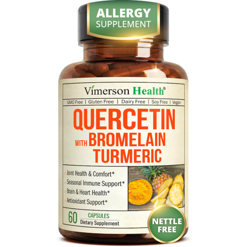 Quercetin with Bromelain Turmeric Curcumin Supplement – Triple Action: Allergy Relief, Inflammation and Joint Support with Organic Tumeric + Bioperine for Max Absorption – 60 Quercetin 500mg Capsules