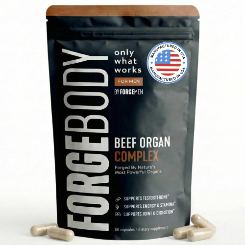 FORGEBODY Beef Organ Complex - Ancestral Nose-to-Tail Nutrition for Athletes and Active Men, Grass-Fed Liver + Heart + Bone Marrow + Pancreas + Testicles, Supports Energy + Recovery + Brain, 1 Month