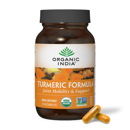 ORGANIC INDIA Turmeric Curcumin with Black Pepper - Organic Turmeric Supplement and Curcumin Supplement, Turmeric Capsules, Joint Support & Immune System Support, Whole Root, Trikatu - 90 Capsules