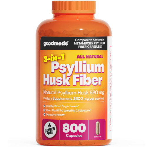 GoodMeds Psyllium Husk Fiber 520mg Capsules Supplement Soluble Dietary Colon Support for Women and Men, Restore Digestive Regularity and Balance (800 Count)