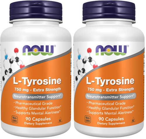 Now Supplements,L-Tyrosine 750 mg,Supports Mental Alertness*,Neurotransmitter Support*,90 Veg Capsules,(Pack of 2)