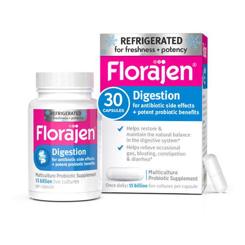 Florajen Digestion Probiotics, Gut Health Supplement with Constipation and Bloating Relief for Adults, 30 Count (Refrigerated)