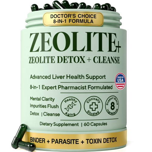 Zeolite Binder Detox – Parasite Cleanse for Humans – 8-in-1 Clinoptilolite, Activated Charcoal, Milk Thistle & NAC – Liver & Gut Repair, Microplastics Support for Adults – 60 Capsules
