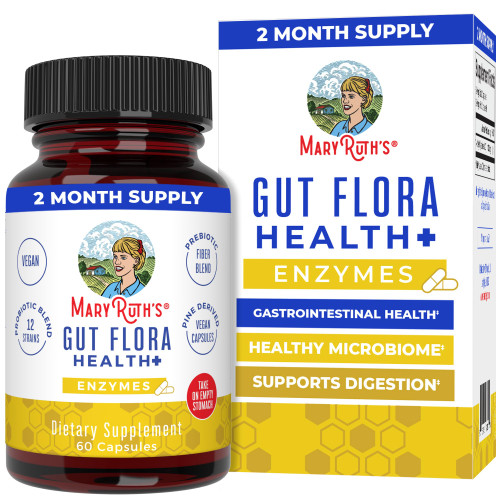 MARYRUTH'S Gut Flora Health+ Enzymes | Prebiotic & Probiotic Digestive Enzymes for Healthy Gut Biome & Digestive Support | Gastrointestinal Health | CLP Certified | 60 Capsules | 2 Month Supply