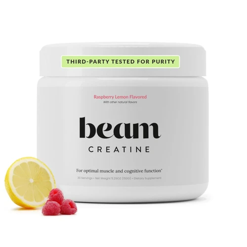 BEAM Creatine Monohydrate Powder – 5g Micronized Creatine Monohydrate, Flavored Creatine for Women & Men, Muscle Strength, Growth & Cognitive Support, Raspberry Lemon Flavor, 30 Servings
