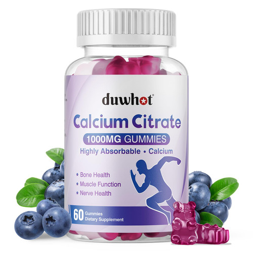 duwhot Calcium Citrate Gummies, Chewable Calcium Citrate 1000mg For Bone, Muscle & Immune Support, High Absorption Calcium Supplements for Women & Men, Kids, Blueberry Flavor, Vegan, Organic, 60 Chews