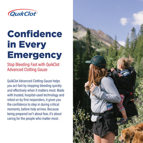 Adventure Medical Kits QuikClot Advanced Clotting Gauze - Stops Bleeding Up to 5X Faster Than Standard Gauze - Kaolin Hemostatic Dressing - for First Aid Kits & Survival Gear - 3 x 48