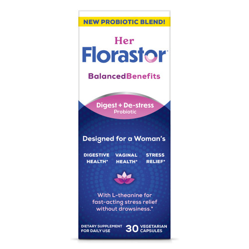 Florastor Probiotics for Women, Digest and De-Stress, 30 Capsules