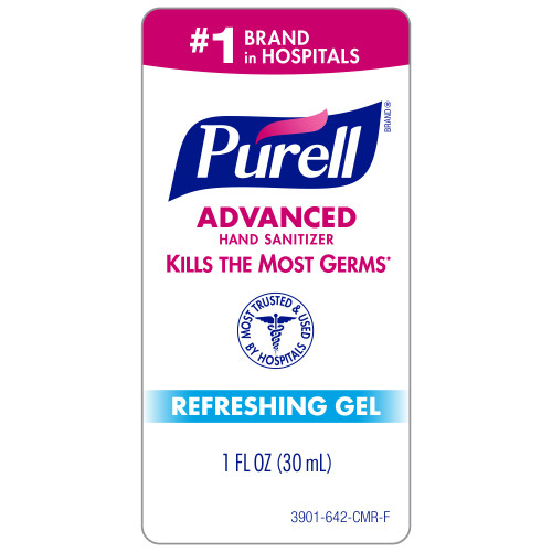 Purell Advanced Hand Sanitizer Refreshing Gel, Clean Scent, 1 Fl Oz Travel Size Flip-Cap Bottle with Display Bowl (Pack of 36), 3901-36-BWL