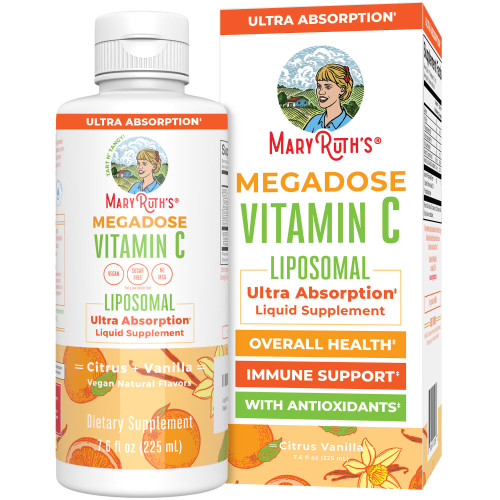 MaryRuth's Megadose Liquid Vitamin C Liposomal | 500 mg Vitamin C | Ultra Absorption | Immunity Supplement | Antioxidant | Collagen Formation | Vegan | Gluten Free | Sugar Free | 7.6 Oz | 30 Servings