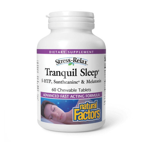 Natural Factors Tranquil Sleep - Calm Sleep Health Supplement - Relaxation Support Supplement with Melatonin & 5-HTP - 60 Chewable Tablets (30 Servings)