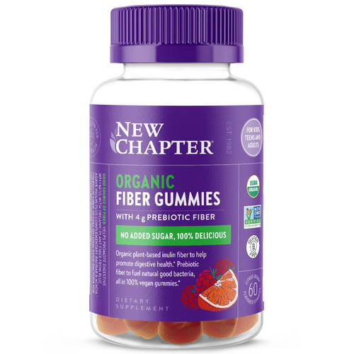 New Chapter Organic Fiber Gummies - Prebiotic Fiber for Digestive & Gut Health Support* - No Added Sugar - USDA Organic, Non-GMO & Vegetarian - 60 Gummies