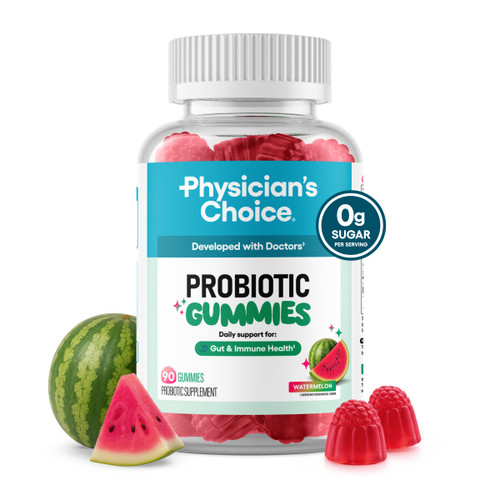 Physician's CHOICE Probiotic Gummies with Vitamin D & Prebiotic Fiber - Sugar Free - 1B CFUs of Clinically Studied Probiotic - Supports Immune & Gut Health for Women & Men - Watermelon Flavor - 90CT