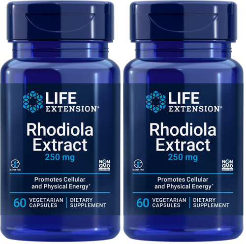 Life Extension Rhodiola Extract, Rhodiola rosea Supplement, standardized Extract, Promotes Physical and Mental Performance, Gluten-Free, Non-GMO, Vegetarian, 250 mg, 60 Capsules, (Pack of 2)