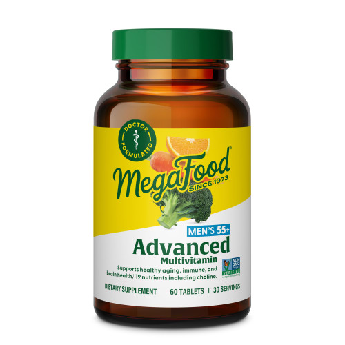 MegaFood Advanced Multivitamin for Men 55+, Mens Multivitamins 50 Plus, Methylated B12, Methyl folate, Choline, Vitamin D, Brain & Muscle Health, Immune Support, Vegetarian - 60 Tablets (30 Servings)
