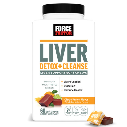Force Factor Liver Detox, Liver Cleanse Detox & Repair Supplement, with Milk Thistle, Turmeric & Ginger to Support Digestion & Immune Health, Citrus Punch, 60 Soft Chews