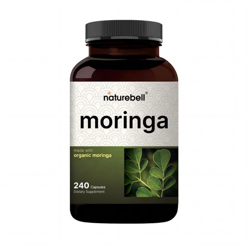 NatureBell Moringa 800mg Per Serving - 240 Capsules - Organic Moringa for Daily Immune, Energy & Skin Health Support* - Green Superfood - 3rd Party Tested, Non-GMO & Gluten-Free