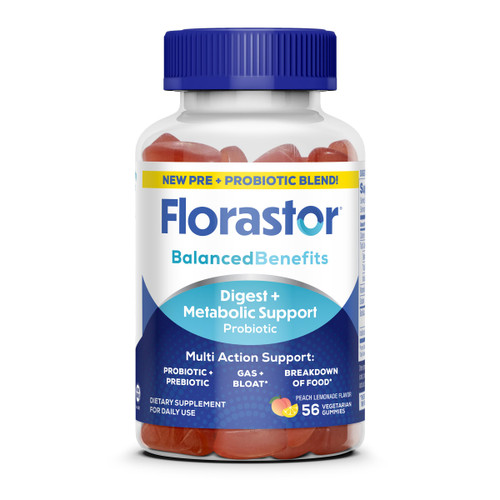 Florastor Prebiotic and Probiotic Gummies with Vitamin B12, 56 Gummies