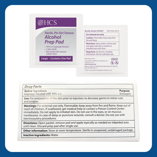 HCS Bulk Large Alcohol Prep Pads - Textured, 70% Isopropyl Alcohol Wipes, Individually Wrapped - 2 ply Sterile Skin Prep Swabs for Injections, First Aid (1000/Case)