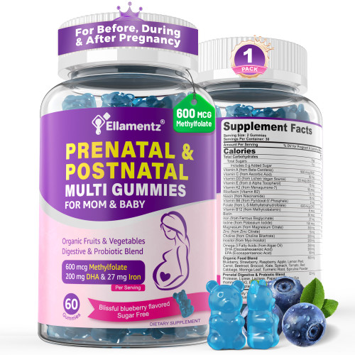 Prenatal Vitamins for Women with Methylfolate, Vegan Omega-3 DHA, Organic Food Blend, Probiotics, Iron, Vitamin D3 B6 B12, Choline, Sugar Free Multivitamin for Women During & Post Pregnancy, 60 Cts
