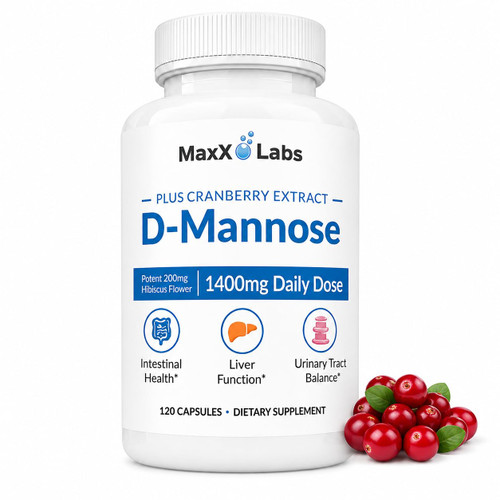MaxX Labs D-Mannose Capsules, 1400 Mg with Cranberry & Hibiscus Flower