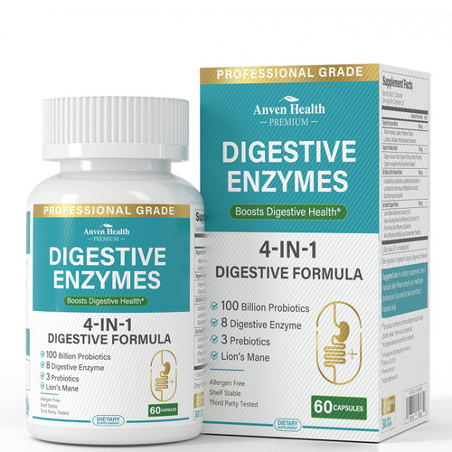Anven Health Digestive Enzymes for Women Men, 100B Probiotics Prebiotics