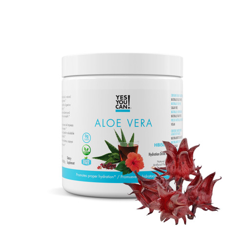Yes You Can! Aloe Vera Powder Drink Mix - Hydration Booster Infused with Pure Organic Aloe Vera Extract - Delicious Flavors - Made in USA - Antioxidant Rich - Hibiscus Flavor - 40 Servings