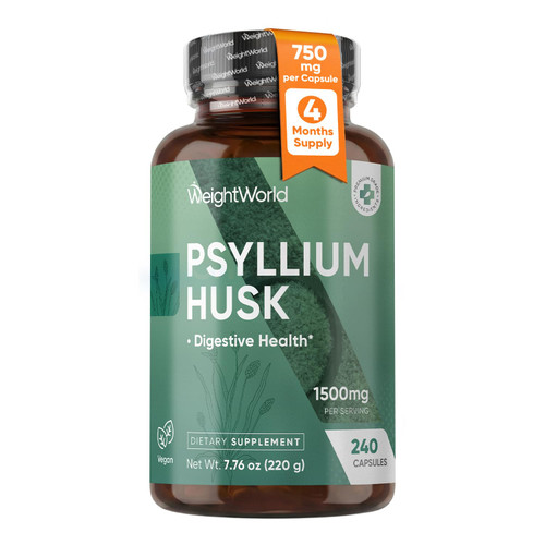 WeightWorld Psyllium Husk Capsules 1500mg (750mg per Cap) | Prebiotics & Soluble Fiber Supplement for Digestive Health - 240 Vegan Psyllium Husk Powder Capsules, Non-GMO, Gluten-Free