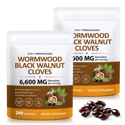UXENPHXF 18-in-1 Wormwood Black Walnut Clove Herbal Softgels, Rapid Gut Cleanse & Digestive Health with Black Walnut Hull, Wormwood, Clove, Garlic, Oregano, Pumpkin Seed, Easy-to-Swallow -2Pack