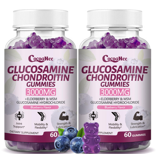 CocoaNee 2 Packs 3000MG Glucosamine Chondroitin Gummies, Extra Strength Joint Support Supplement with MSM & Elderberry, Flexibility, Antioxidant Immune Support Gummy for Adults, Men & Women 120Cts