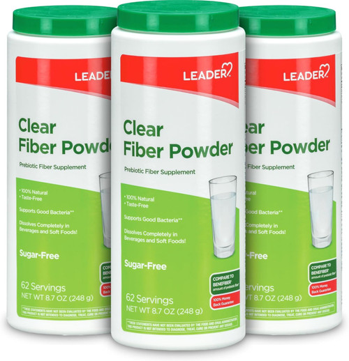 LEADER Prebiotic Fiber Supplement Powder, Soluble Wheat Dextrin, Dissolves Clear, Tasteless & Grit-Free, Non-Thickening, Gluten & Sugar-Free, Unflavored Daily Fiber for Gut Health 186 Servings, 3-Pack