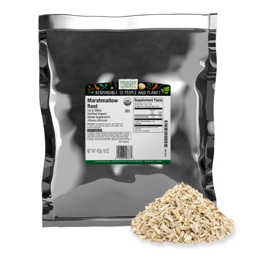 Frontier Co-op Organic Marshmallow Root Herb, Cut and Sifted - For Marshmallow Root Tea, Powder, Capsules and More - Kosher | 16 Ounce (Pack of 1)