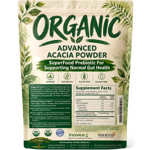 Organic Advanced Acacia Fiber Powder 16oz (1 lbs) - Soluble Fiber Leaky Gut Repair Powder. Natural Supplement for Gut Health, Regularity, Digestive Rejuvenation