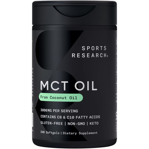 Sports Research® Coconut MCT Oil 3000mg - Keto Brain & Body Fuel - C8 + C10 MCT Oil from Coconut · Keto · Non-GMO - Gluten Free - 240 Softgels