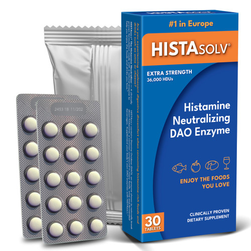 Medagel HISTAsolv Extra Strength DAO Enzyme Supplement for Histamine Food Intolerance - Eases Digestive Discomfort - Patented Tech - Made in Austria - 30 Pack