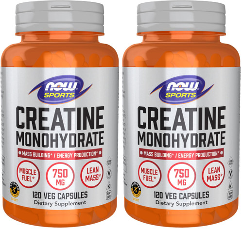 NOW Foods Sports Nutrition, Creatine Monohydrate 750 mg, Mass Building*/Energy Production*, 120 Veg Capsules,(Pack of 2)