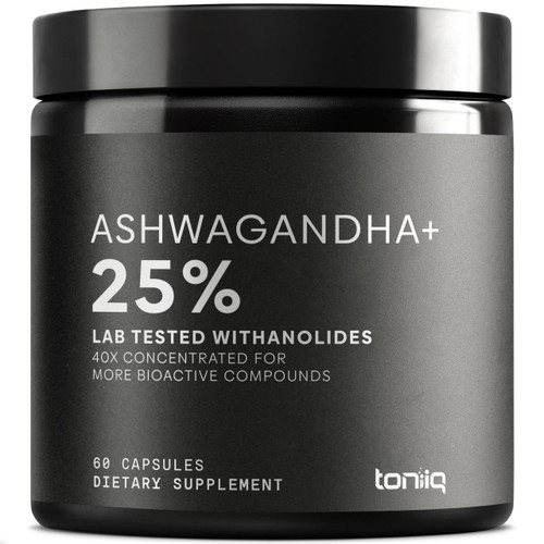 Toniiq Ashwagandha - Ultra High Potency 40:1 Extract with 25% Withanolides - Wild Harvested in India - Highly Concentrated & Third-Party Lab Tested - 60 Capsules