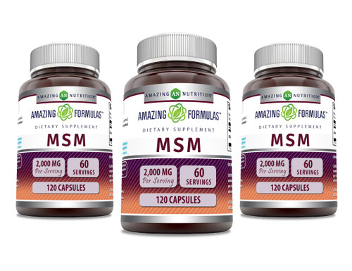 Amazing Formulas MSM (Methylsulfonylmethane) Supplement | 2000 Mg Per Serving | Capsules | Non-GMO | Gluten Free | Made in USA (120 Count | Pack of 3)